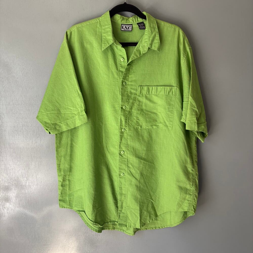 INC International Concepts Lime Green Short Sleeve Button-Up Shirt